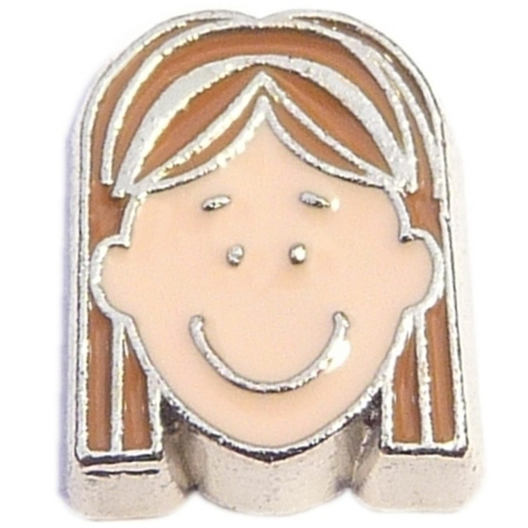 Light Brown Long Hair Girl Floating Locket Charm