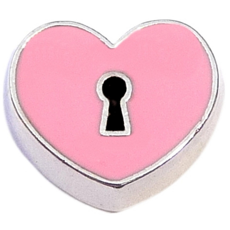 Pink Heart Lock Floating Locket Charm