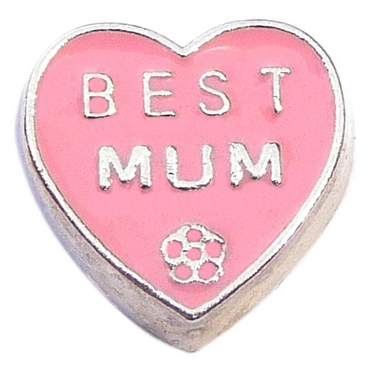 Best Mum Pink Heart Floating Locket Charm