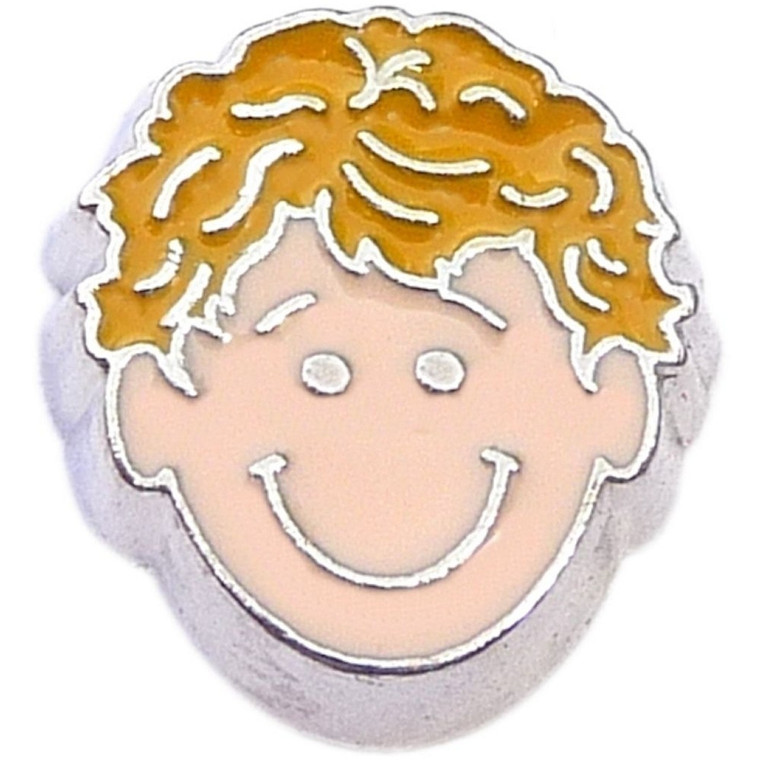 Blonde Curly Hair Boy Floating Locket Charm