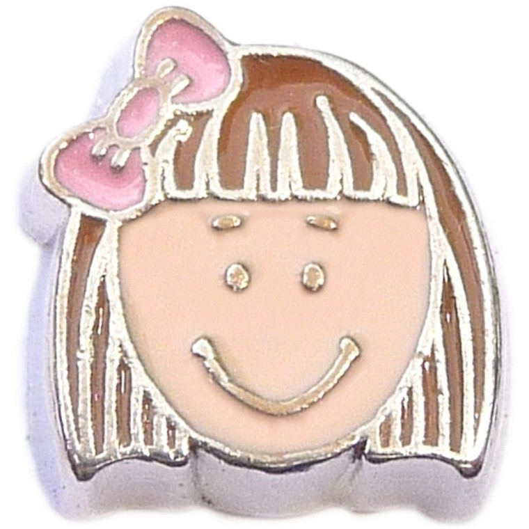 Light Brown Short Hair Girl Floating Locket Charm