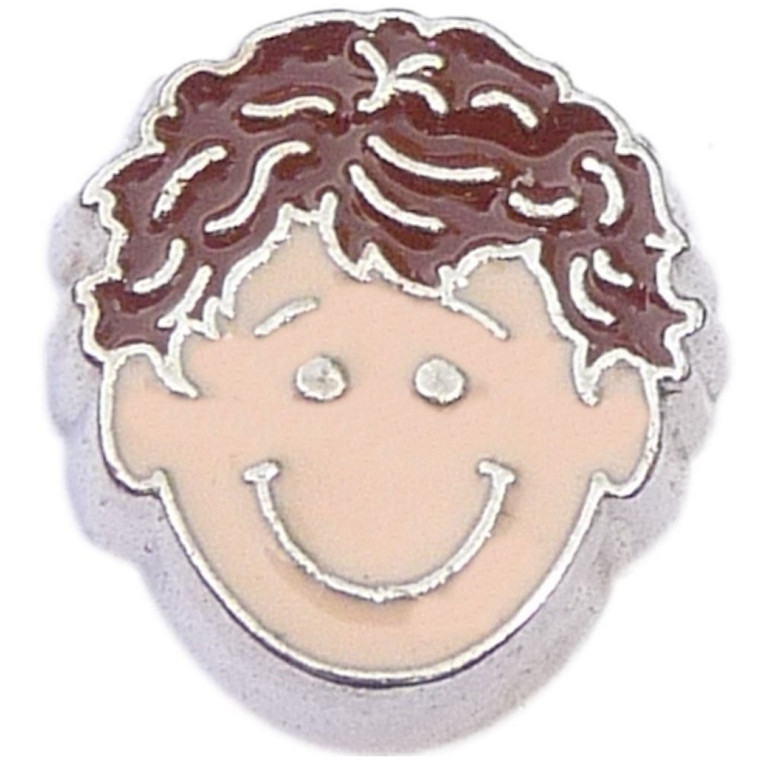 Dark Brown Curly Hair Boy Floating Locket Charm