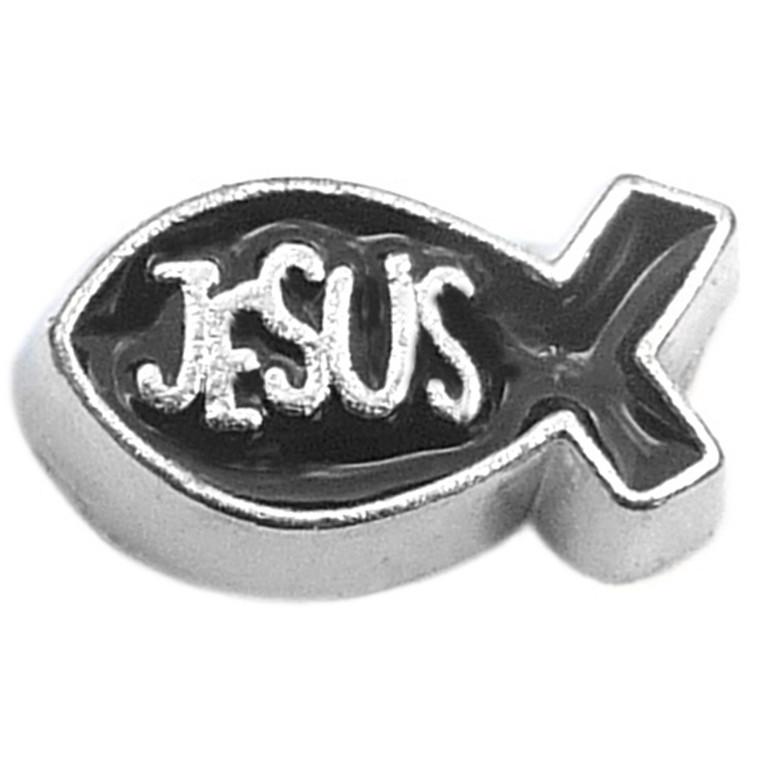 Black Jesus Fish Floating Locket Charms