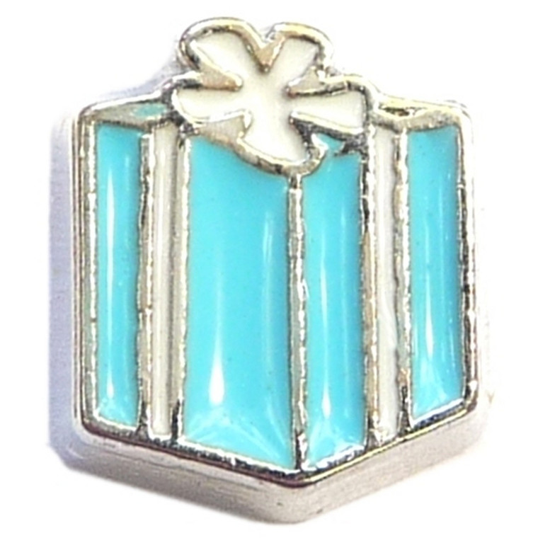 Blue and White Present Floating Locket Charm