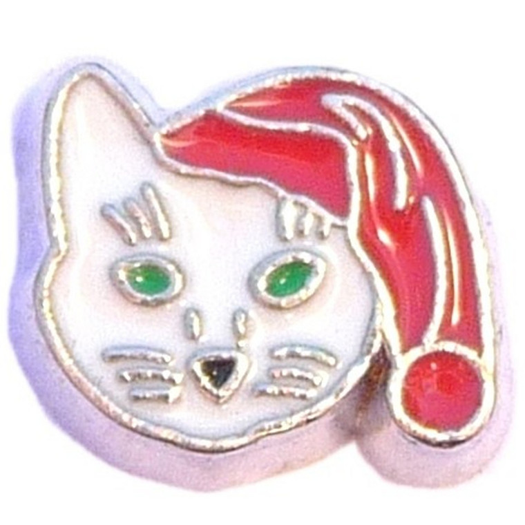 Christmas Cat Floating Locket Charm