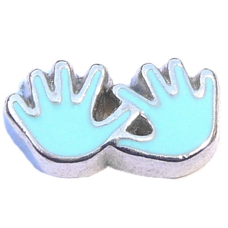 Blue Handprints Silvertone Floating Locket Charm