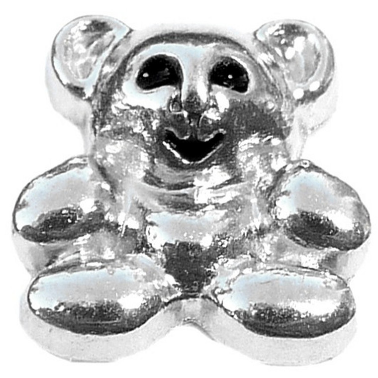 Teddy Bear Silvertone Floating Locket Charm