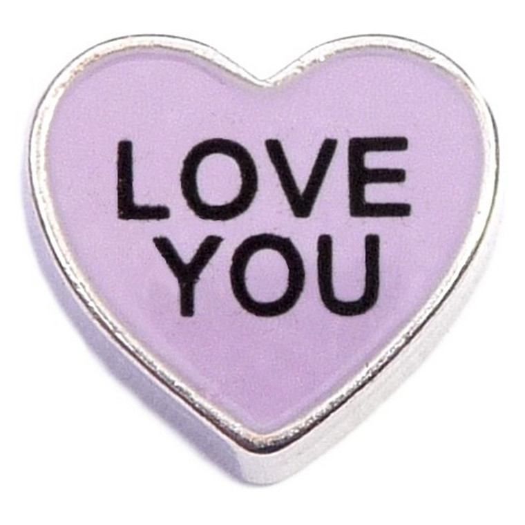 Love You Purple Candy Heart Floating Locket Charm