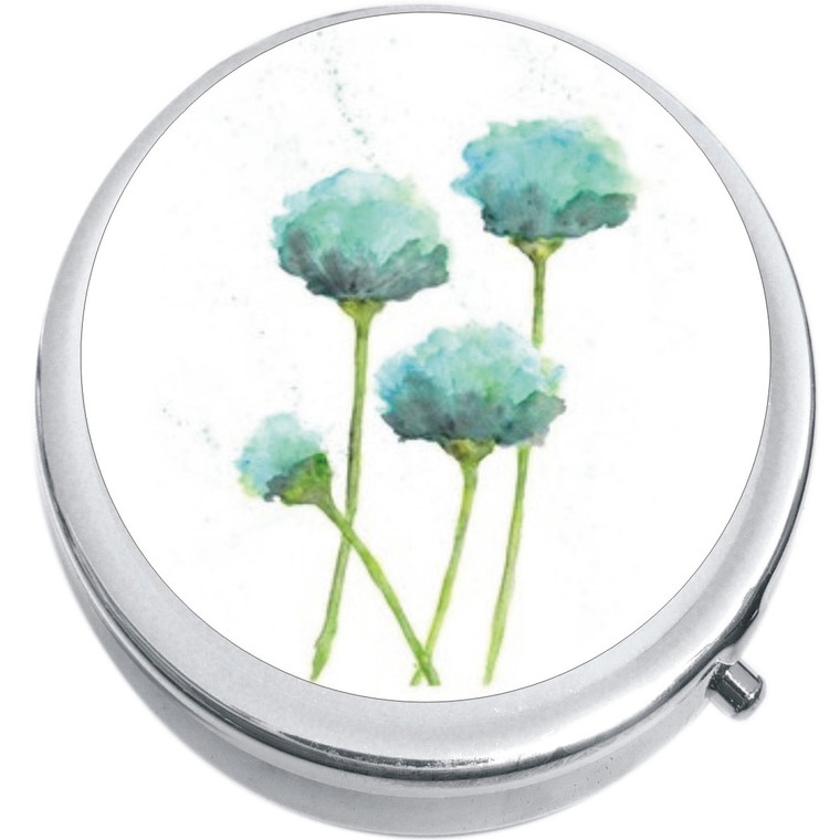 Teal Watercolor Poppies Medical Pill Box