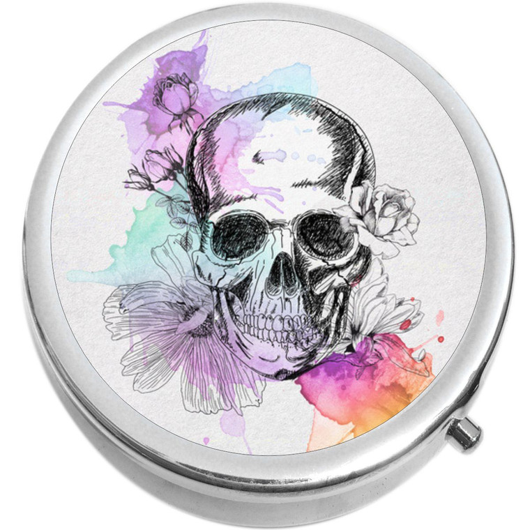 Watercolor Skull Medical Pill Box