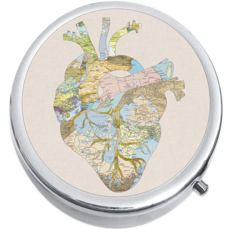 Travelers Heart Map Medical Pill Box