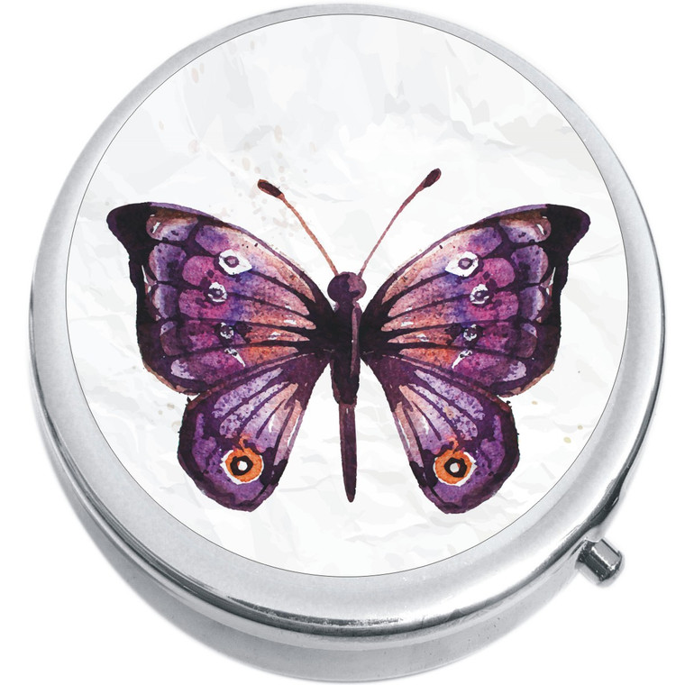 Purple Butterfly on Grey Medical Pill Box