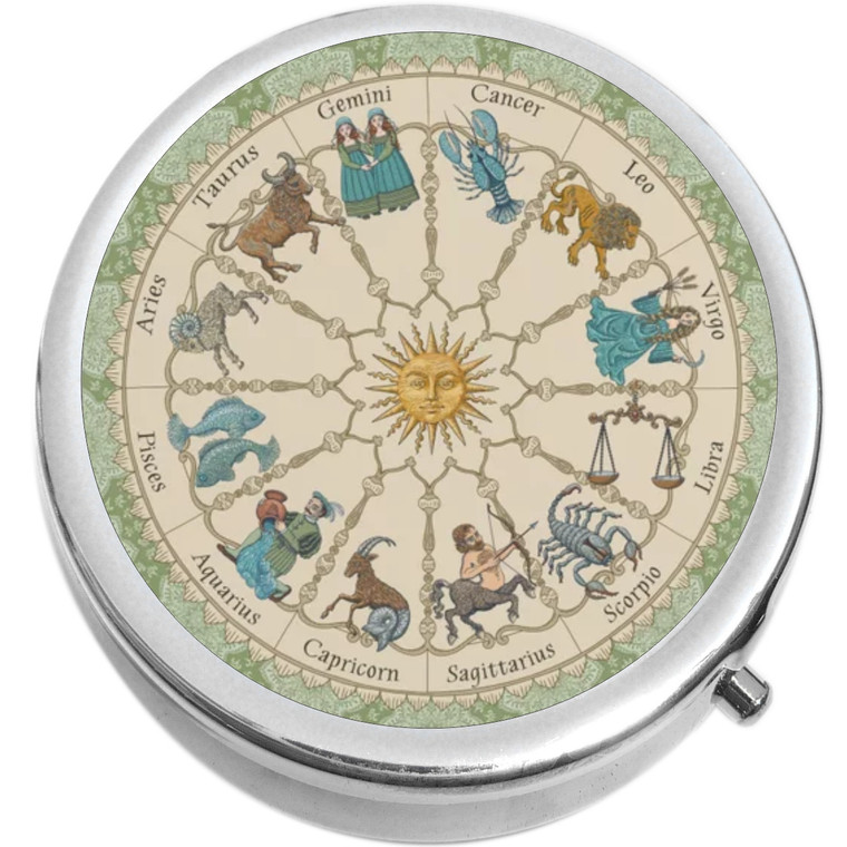Vintage Zodiac Astrology Pill Box