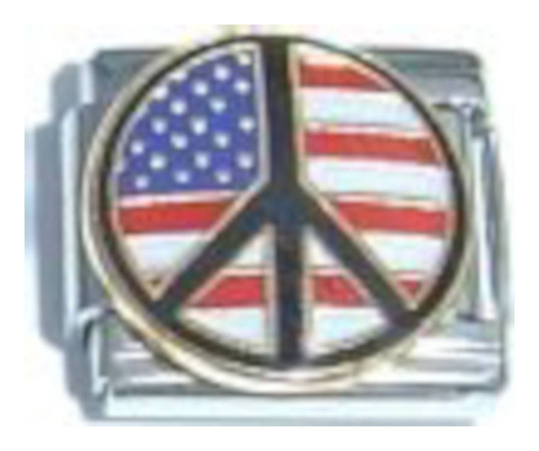 American Flag Peace Sign Italian Charm