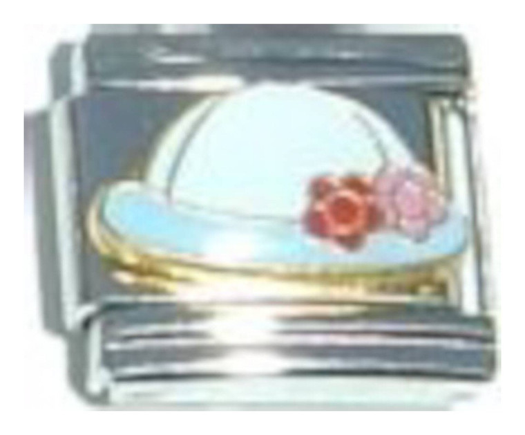 White Hat Pink Flowers Italian Charm
