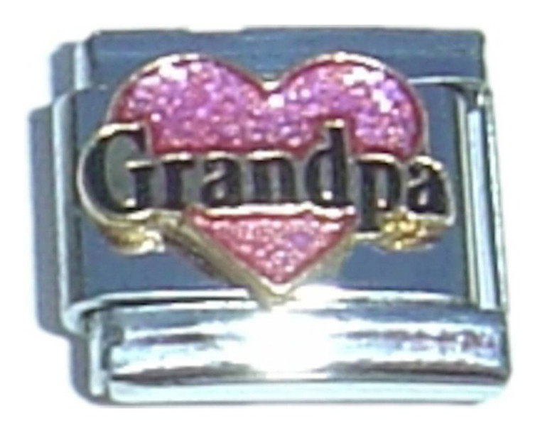 Grandpa Pink Heart Black Letters Italian Charm