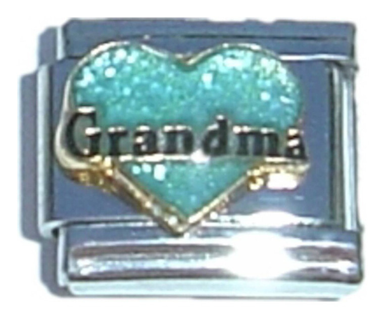 Grandma Green Heart Black Letters Italian Charm