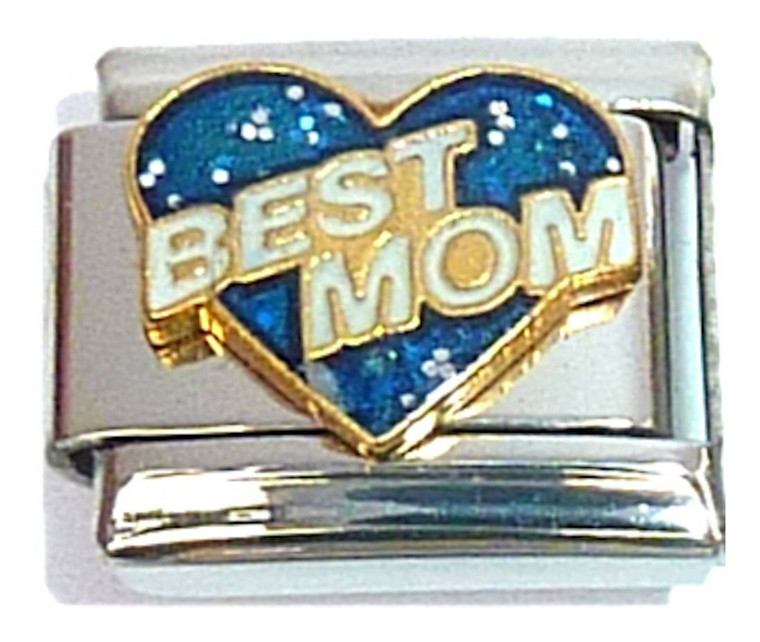 Best Mom Blue Heart White Letters Italian Charm