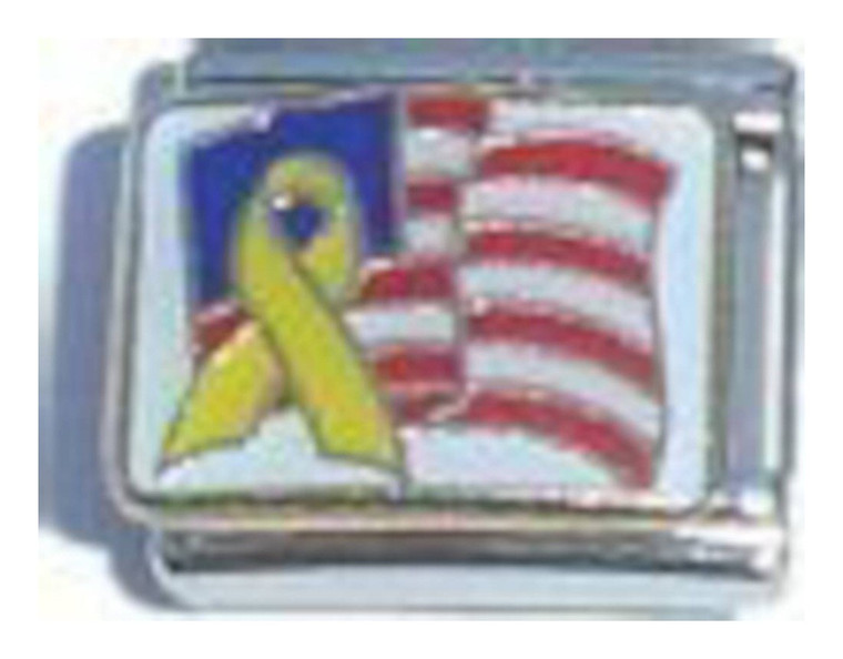 American Flag Yellow Ribbon Italian Charm