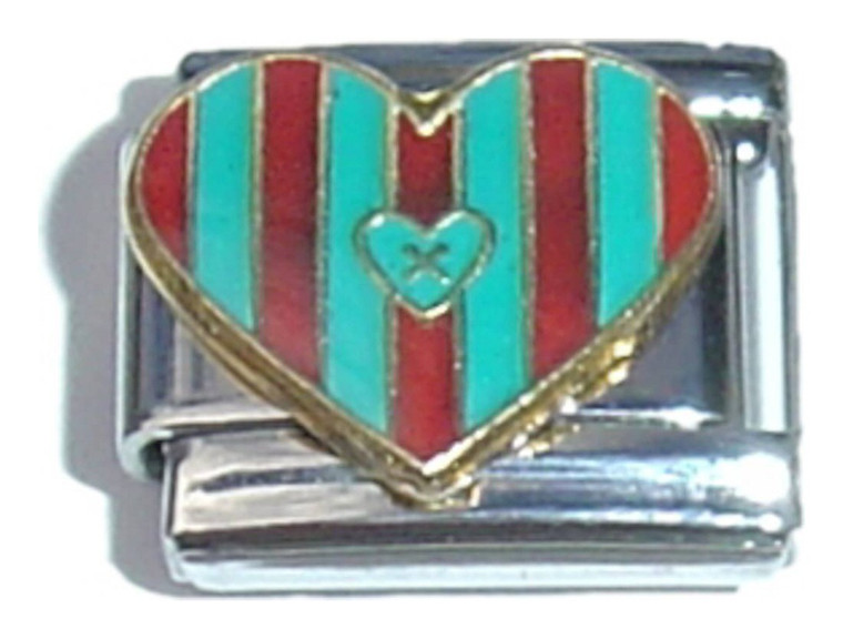 Blue Red Striped Heart Italian Charm