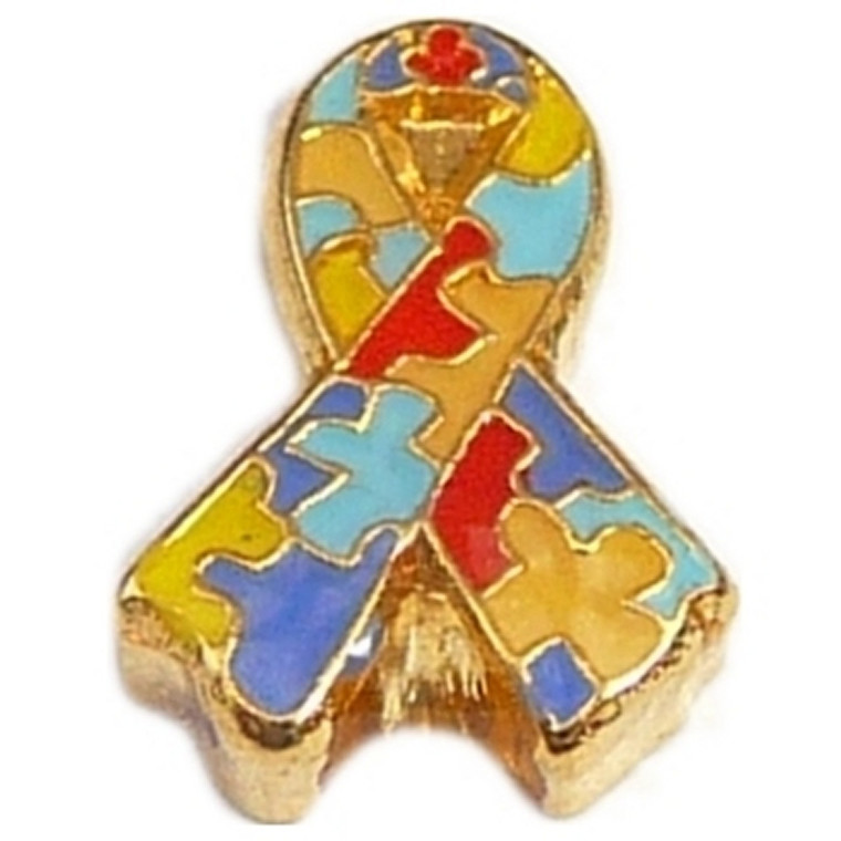 Multi Color Autism Ribbon Floating Locket Charm