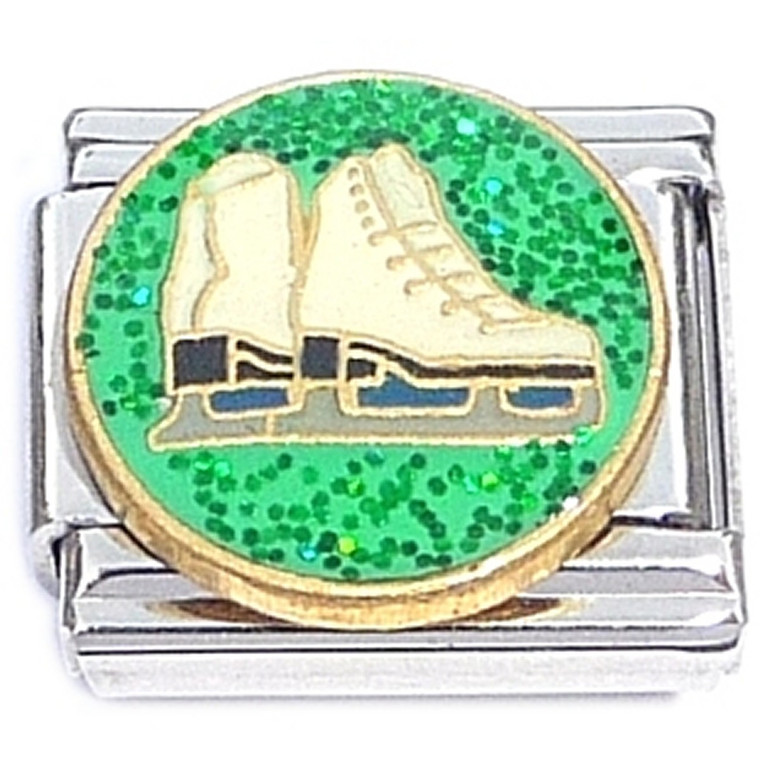 Ice Skates on Green Italian Charm