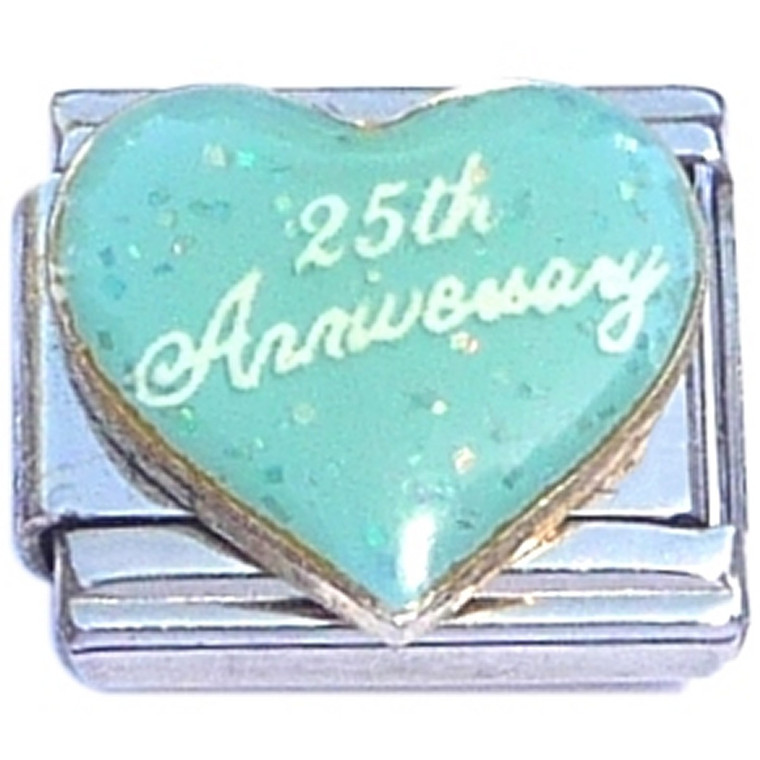 25th Anniversary Blue Heart Italian Charm