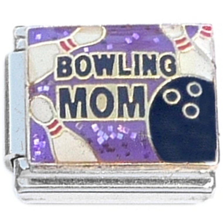 Bowling Mom Ball and Pins on Purple Italian Charm