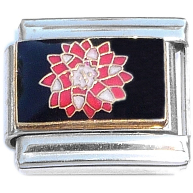 Single Red Flower on Black Italian Charm