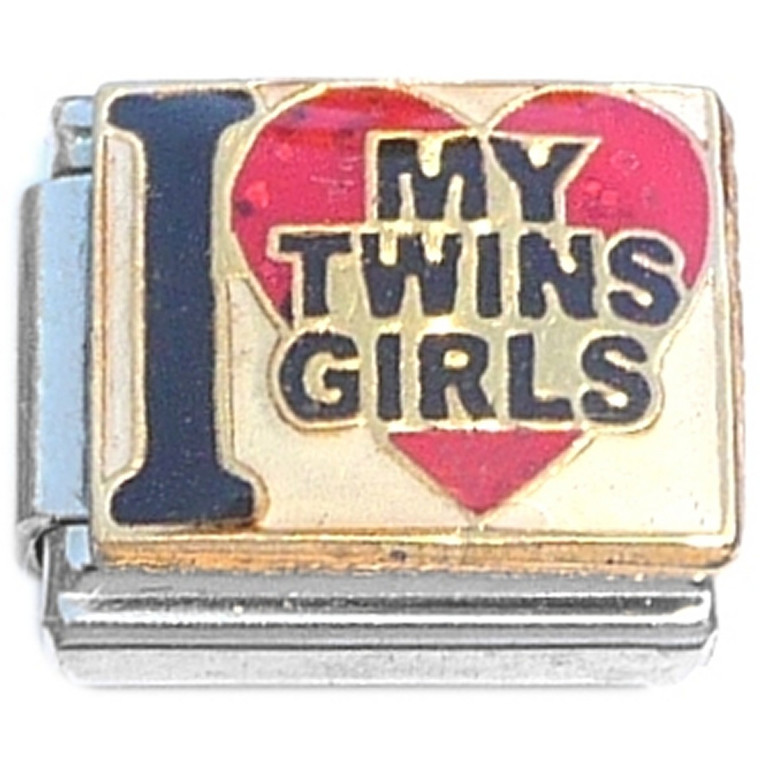 I Love My Twin Girls Red Heart Italian Charm