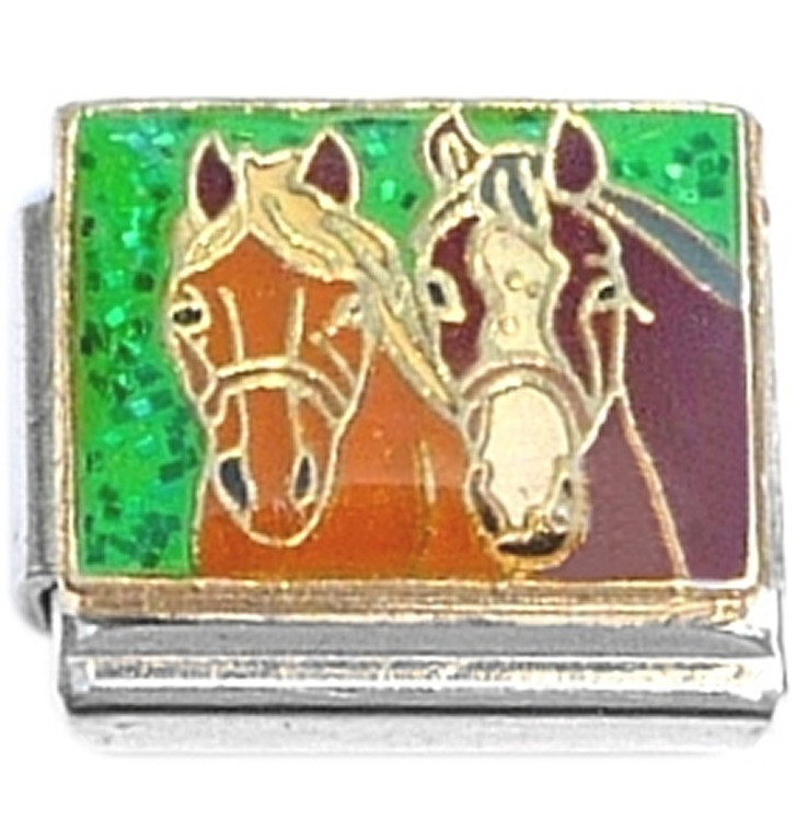 Horses Green Glitter Italian Charm