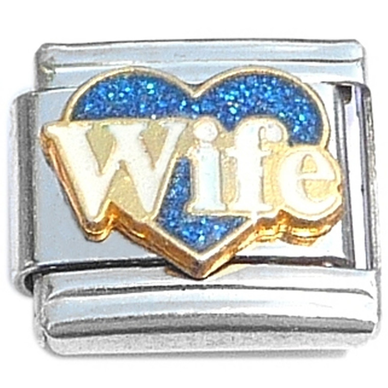 Wife White Letters Blue Heart Italian Charm