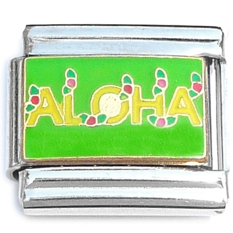 Aloha Flowers on Green Italian Charm