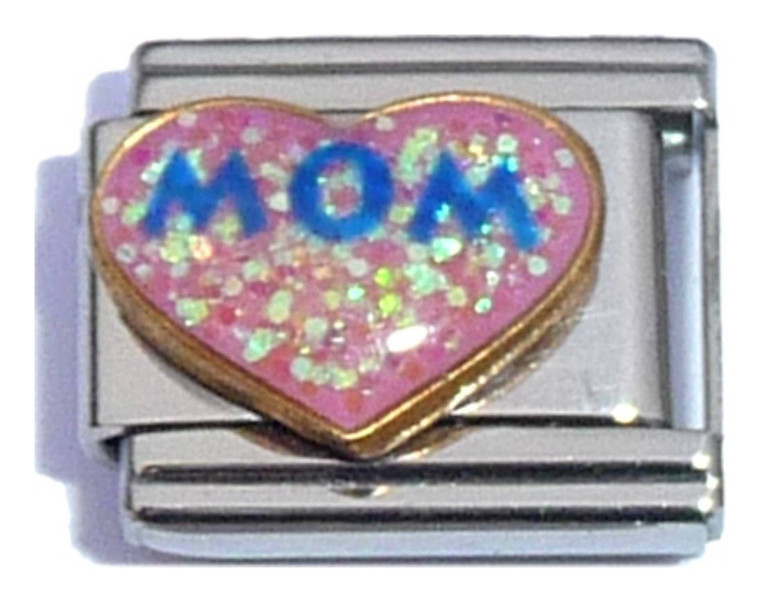 Mom on Pink Heart Italian Charm