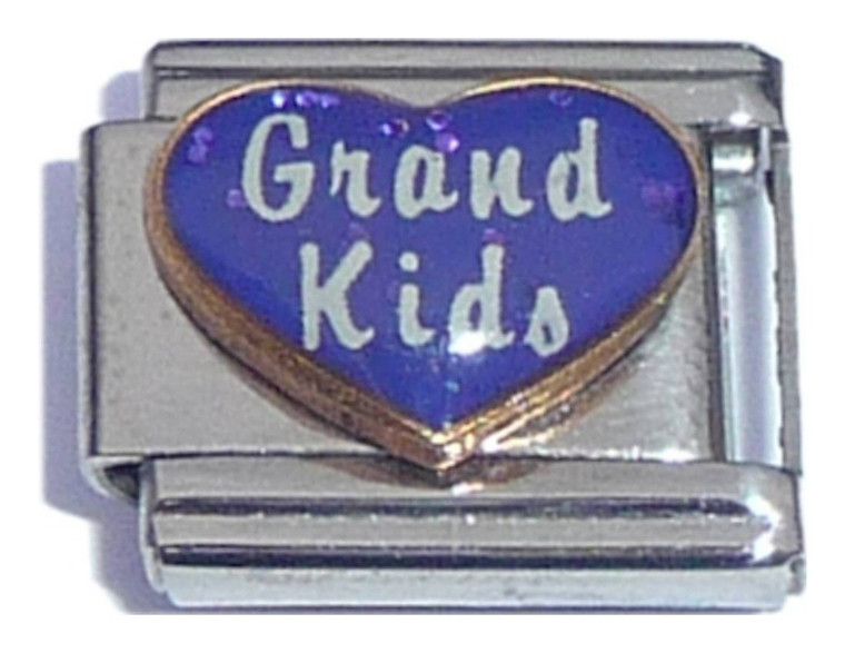 Grandkids On Blue Heart Italian Charm