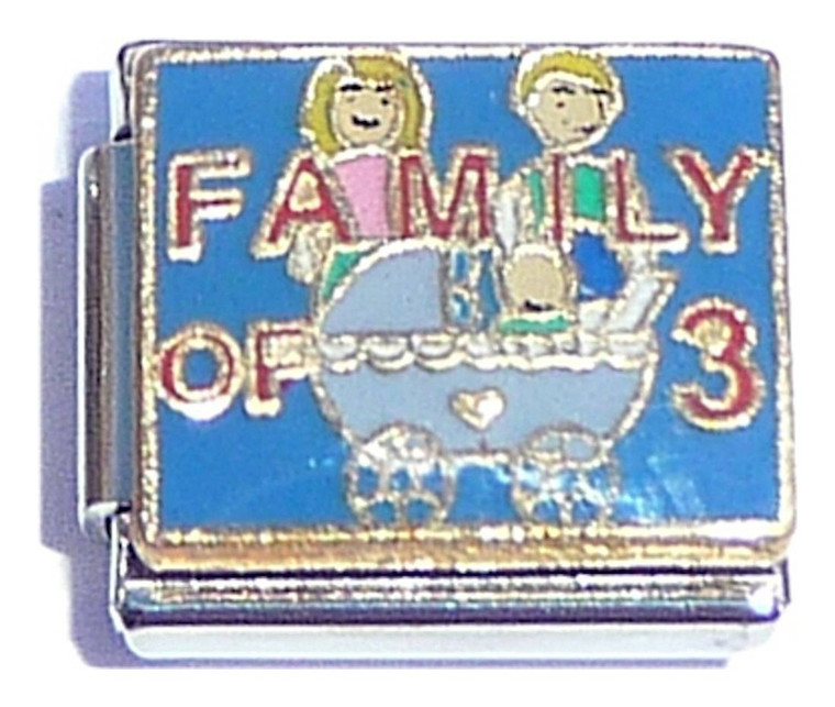 Family of Three On Blue Italian Charm