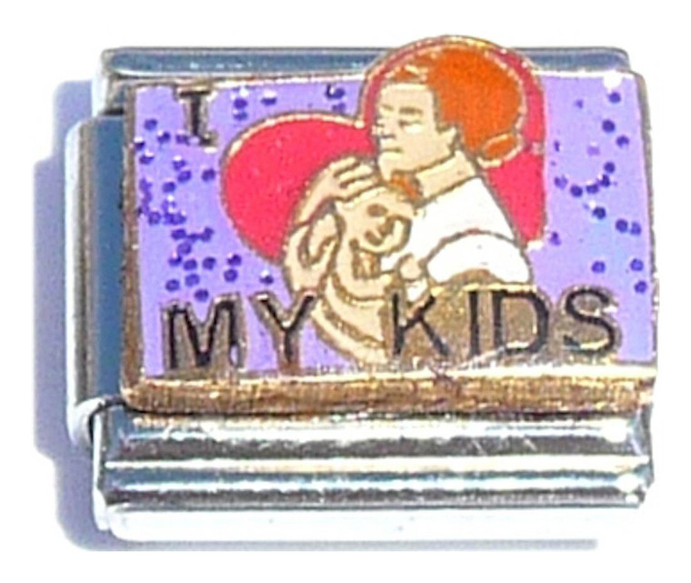 I Love My Kids On Purple Italian Charm