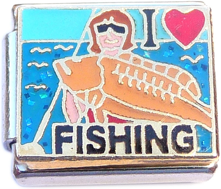 I Love Fishing Italian Charm