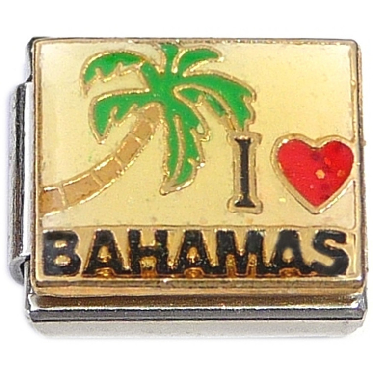 I Love Bahamas on White with Palm Tree Italian Charm