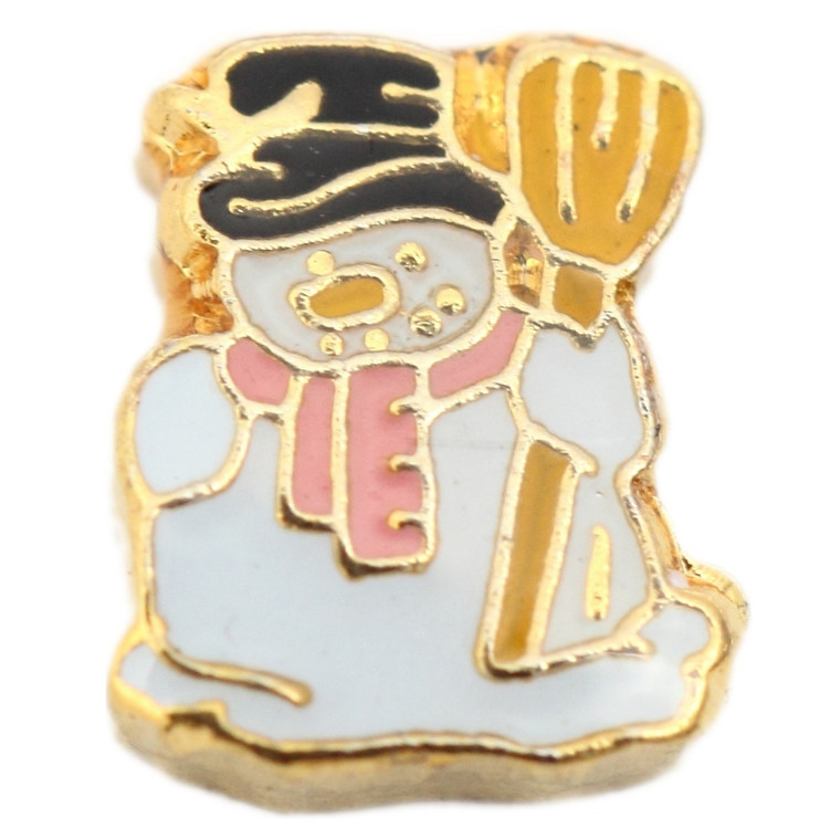 Snowman With Broom Floating Locket Charm