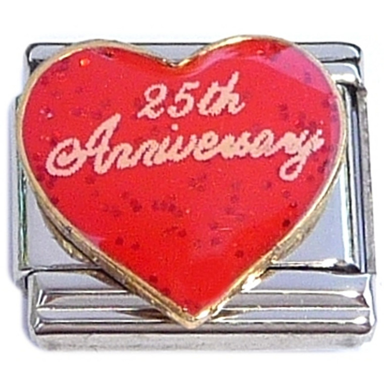 25th Anniversary Red Heart Italian Charm