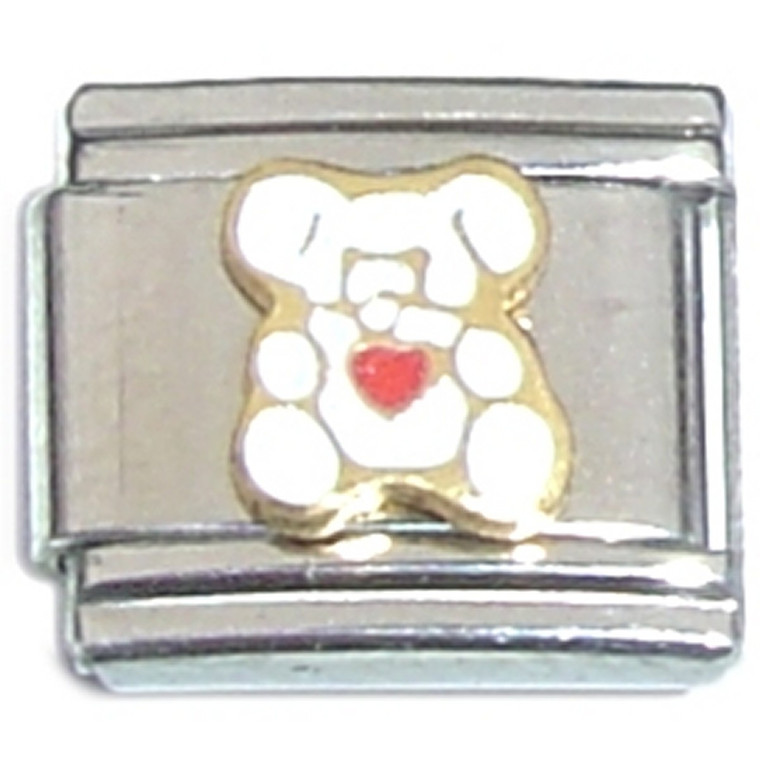 Teddy Bear White with Heart Italian Charm