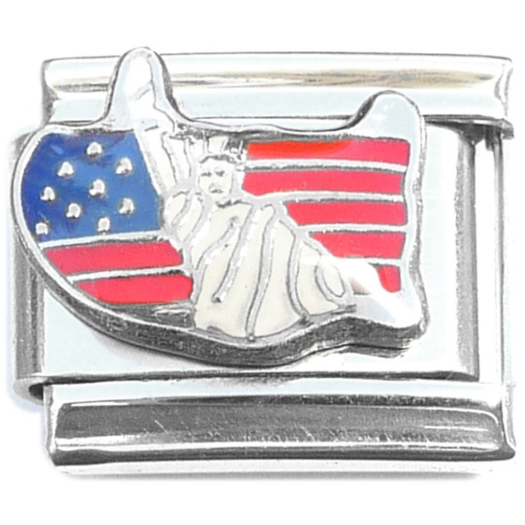 Statue of Liberty USA Flag Country Outline Italian Charm