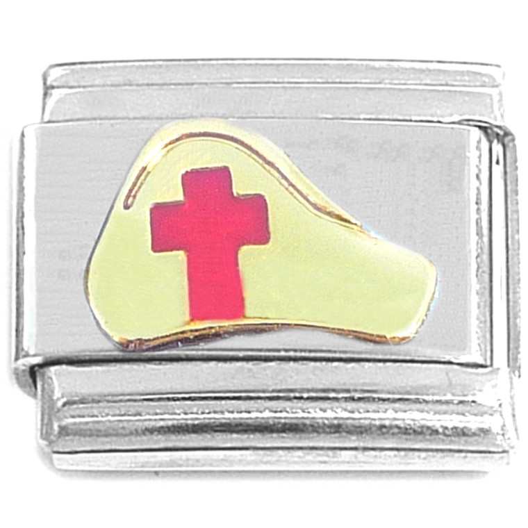 Nurse Hat Cross Gold Italian Charm