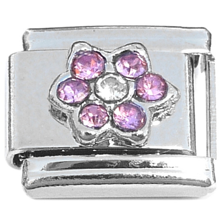 Flower Pink Bling Italian Charm