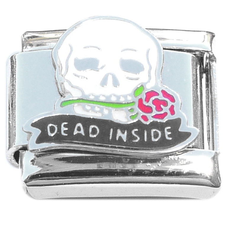 Dead Inside Skeleton Skull Flower Italian Charm