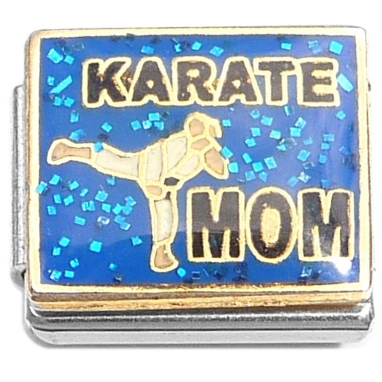 Karate Mom Dark Blue Glitter Italian Charm