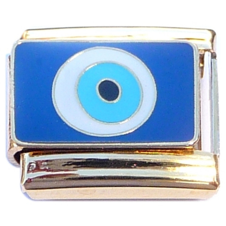 Evil Eye Blue Background Goldtone Base Italian Charm