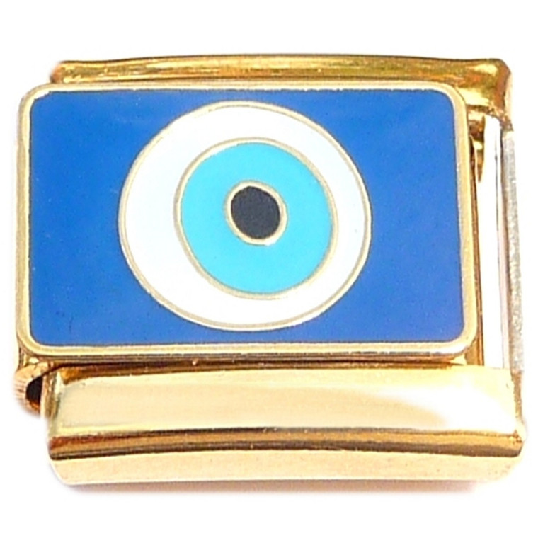 Evil Eye Blue Background Gold Base Italian Charm