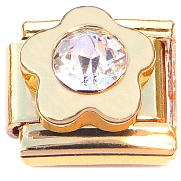 Circle Bling Flower Gold Base Italian Charms